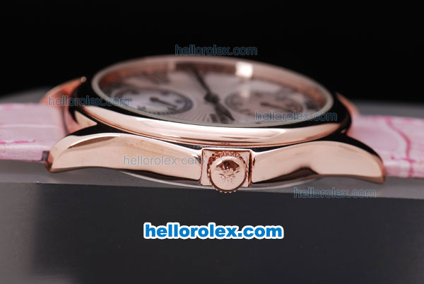 Patek Philippe Classic Rose Gold Case with Black Roman Marking and Pink Leather Strap - Click Image to Close